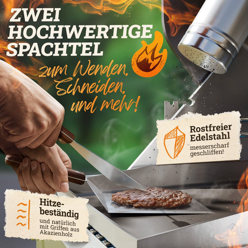 Burger Bells Set [3-pc.] Voor smashburgers gemaakt van roestvrijstalen en acacia houten handgrepen voor plancha, grillplaat, gasgrill en vuurplaat