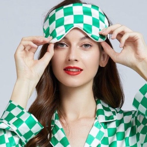 100% zijde ontspanningsslaapmasker-19 mm-bandjes op schaakbordpatronen-oversize