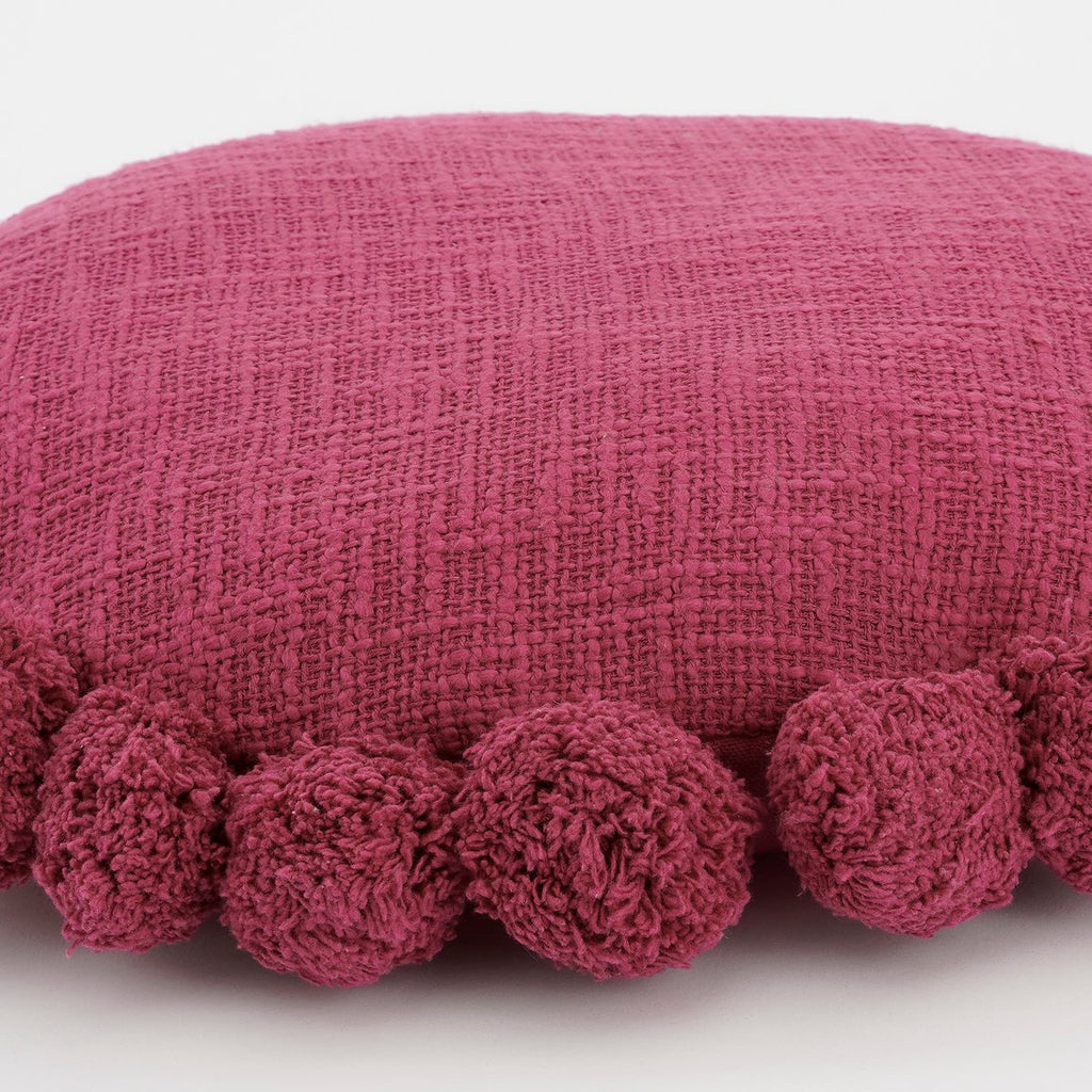 Pom pon Sierkussen - H10 x Ø40 cm - Katoen - Fuchsia