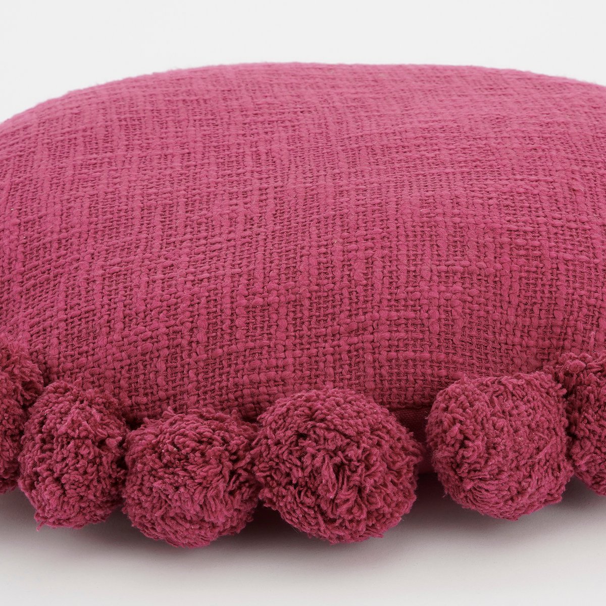 Pom pon Sierkussen - H10 x Ø40 cm - Katoen - Fuchsia
