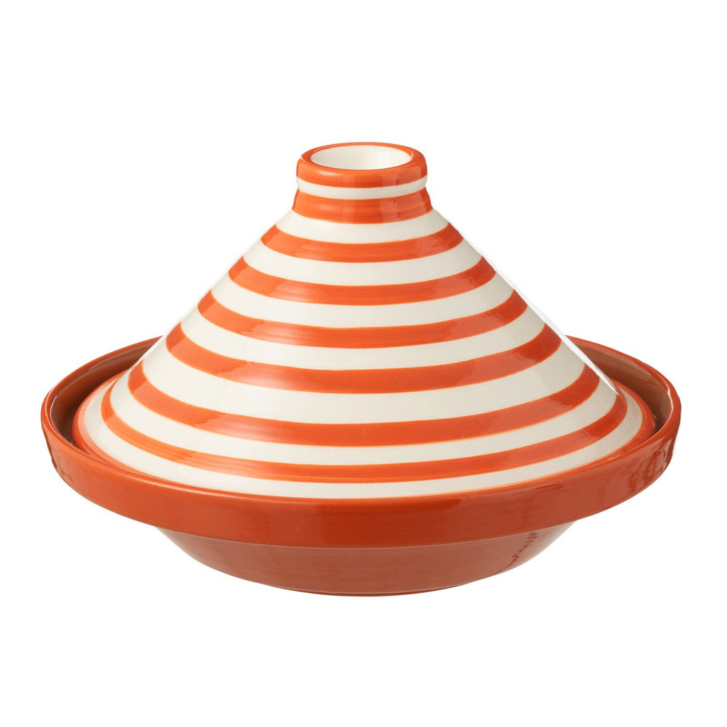 J-Line tajine Granada Stripes - keramiek - wit/oranje