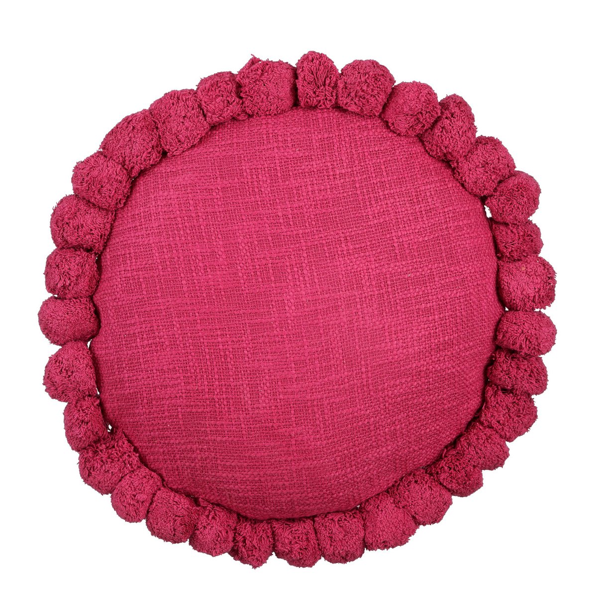 Pom pon Sierkussen - H10 x Ø40 cm - Katoen - Fuchsia