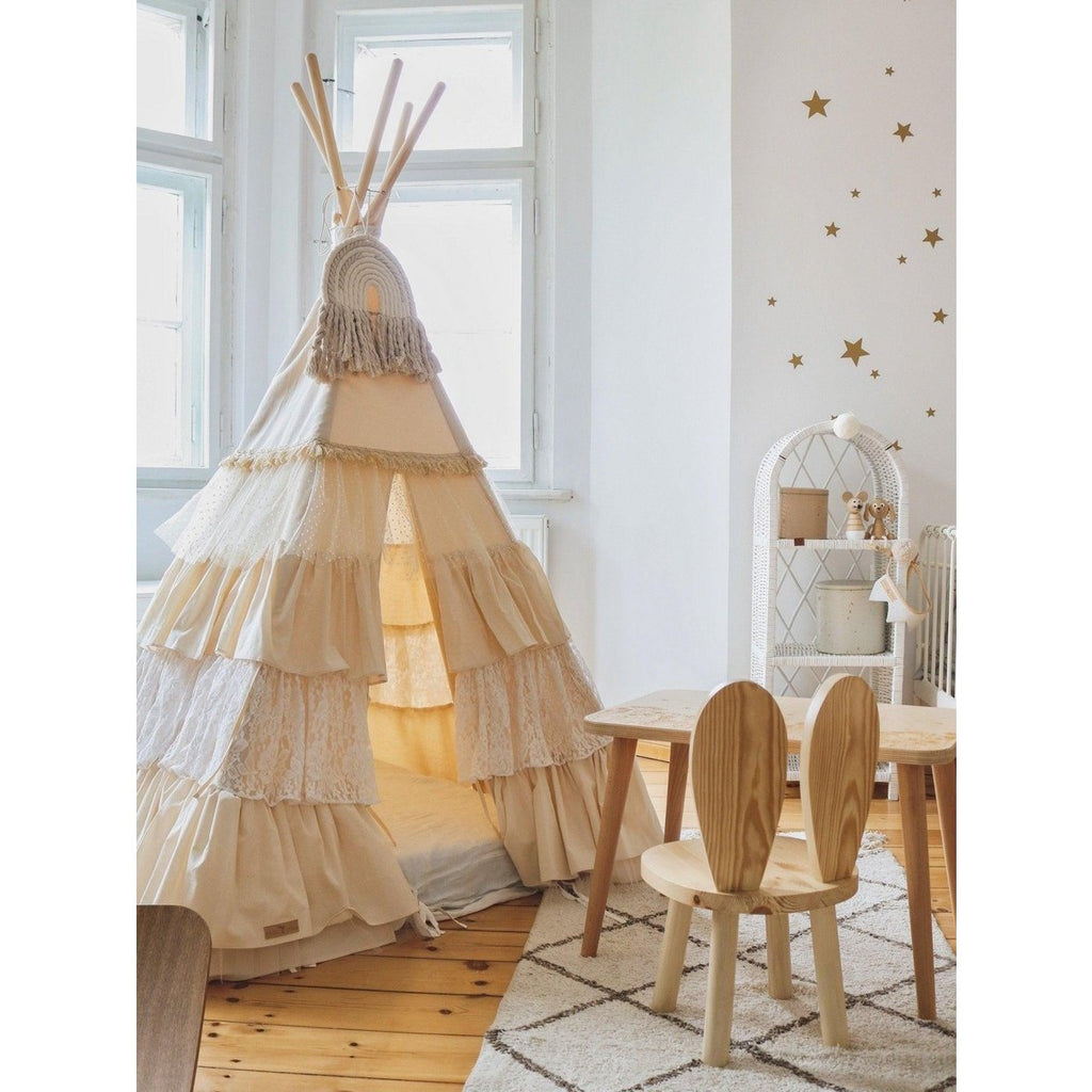 Set "Shabby Chic" tipi met ruches en bladmatten "White".