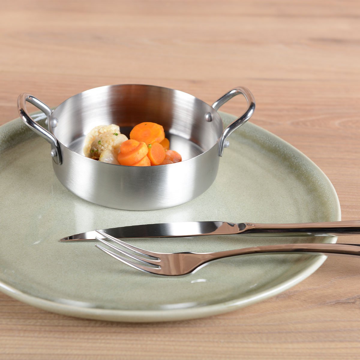 Mini Matte ronde steelpan met twee rondes 12x12x4cm