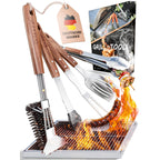 Premium grill cutlet set gemaakt van roestvrij staal met acacia houten handgreep