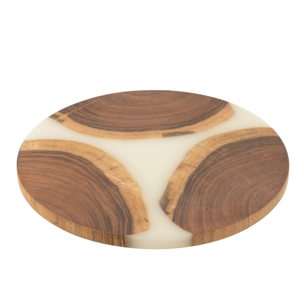 J-Line snijplank Rond - hout/epoxyhars - naturel/wit