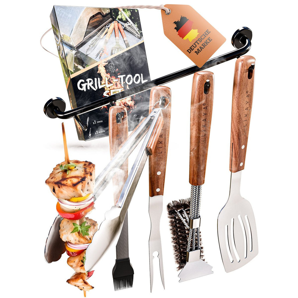 Premium grill cutlet set gemaakt van roestvrij staal met acacia houten handgreep
