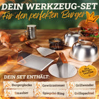 Smash Burger Master Set XXL [9-PC.] Roestvrij staal met Acacia-houten handgrepen voor plancha, grillplaat, gasrooster en vuurplaat