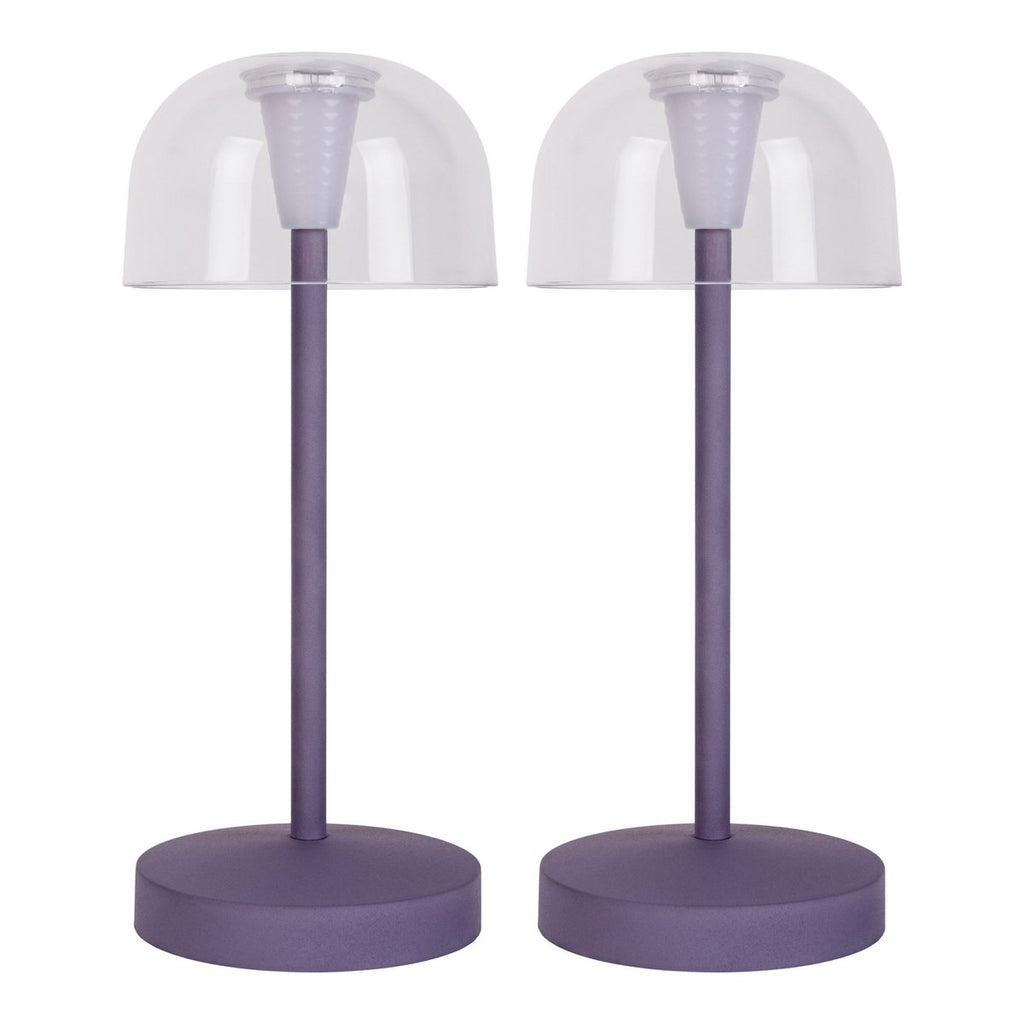 2-ex-ingestelde LED-batterijtafel Licht "Gomba" voor buiten en binnen, gemaakt van metaal en plastic in bramen, 18,5 cm hoog