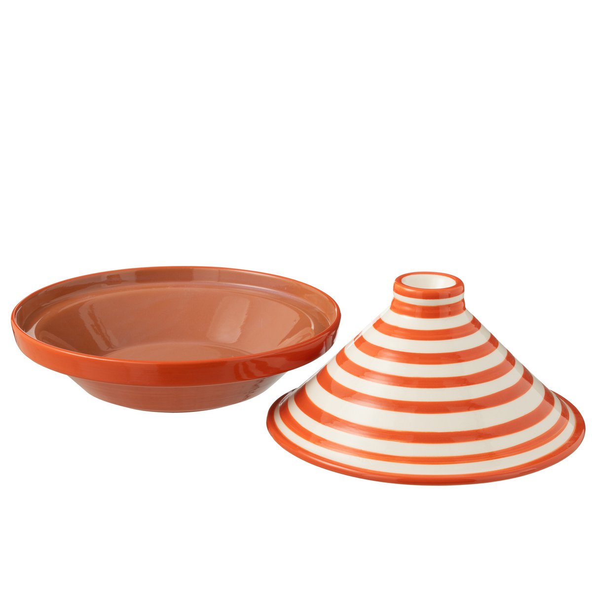 J-Line tajine Granada Stripes - keramiek - wit/oranje