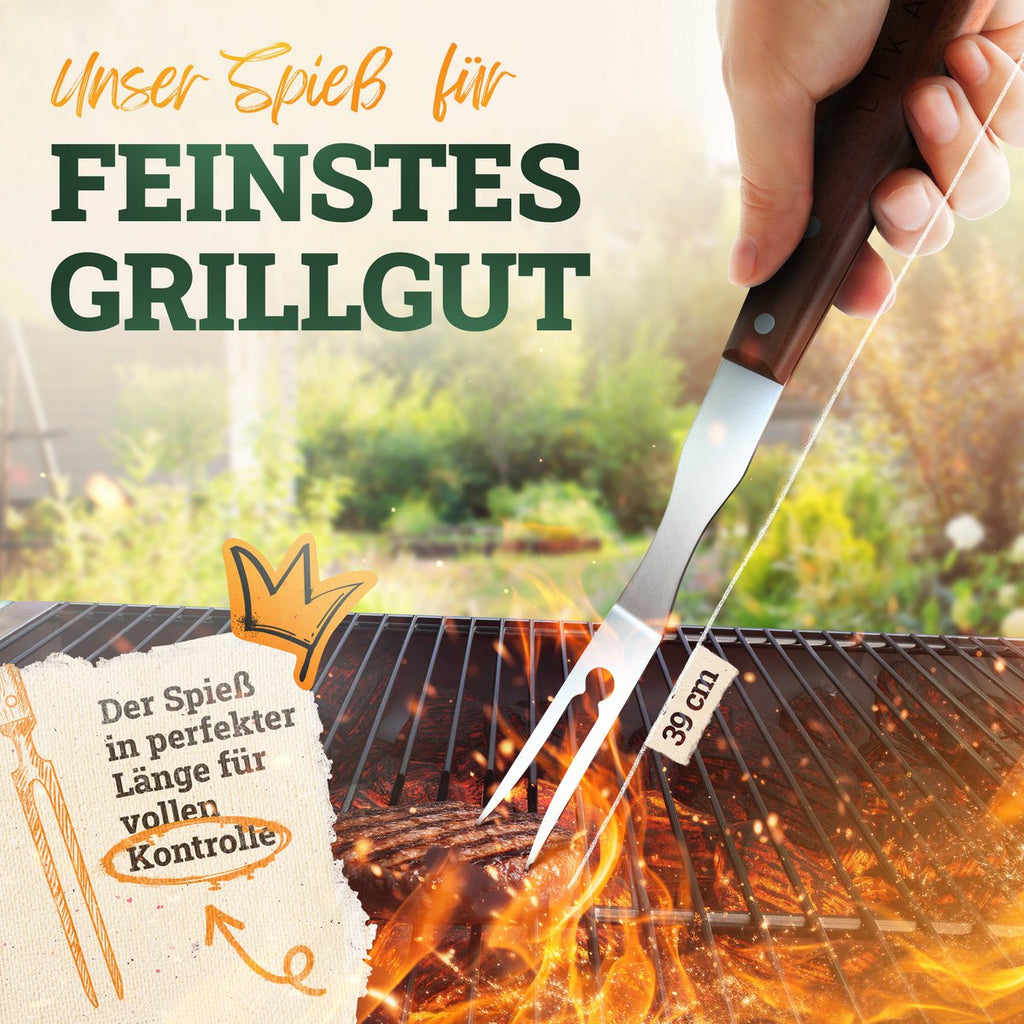 Premium grill cutlet set gemaakt van roestvrij staal met acacia houten handgreep