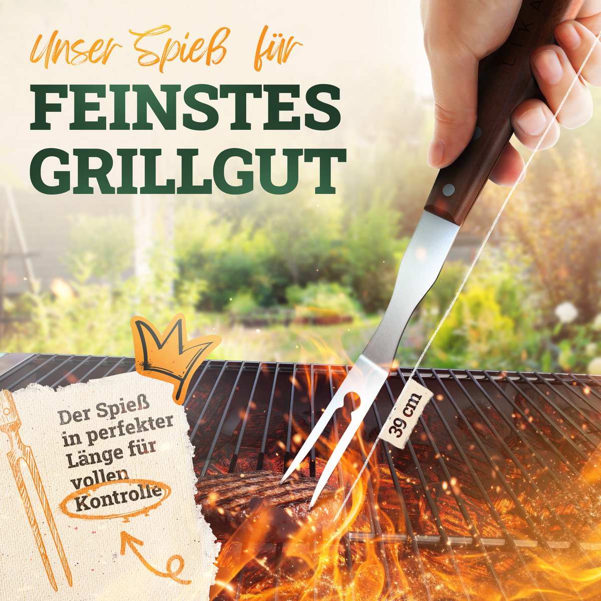 Premium grill cutlet set gemaakt van roestvrij staal met acacia houten handgreep